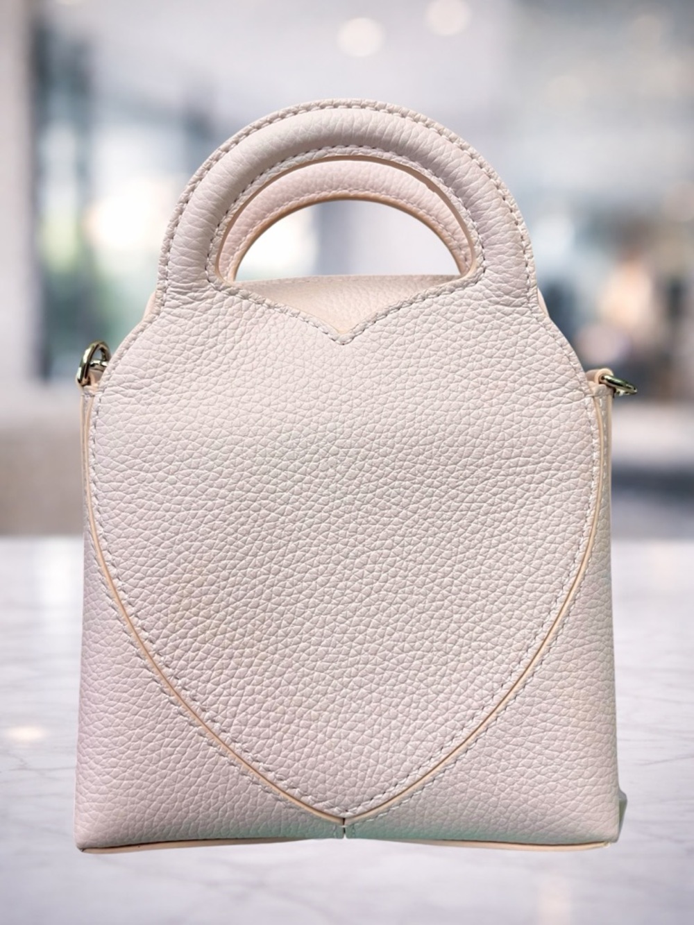 Authentic Tiffany & Co. Soft Pink Leather Mini Bag with Heart Charm Chain - Picture 2 of 5